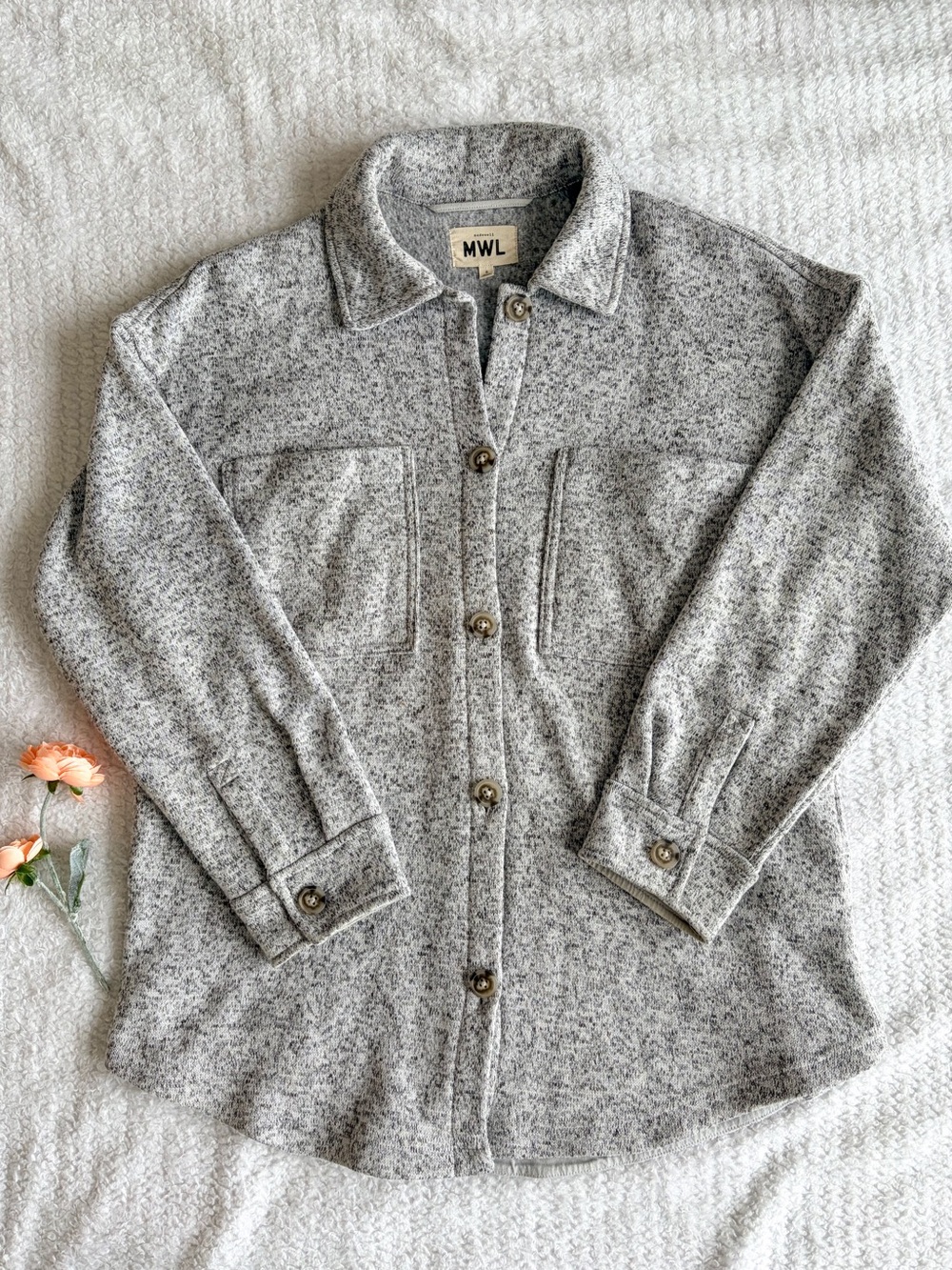 MWL Madewell Gray Heathered Knit Shirt Jacket Women’s Small Button Shacket